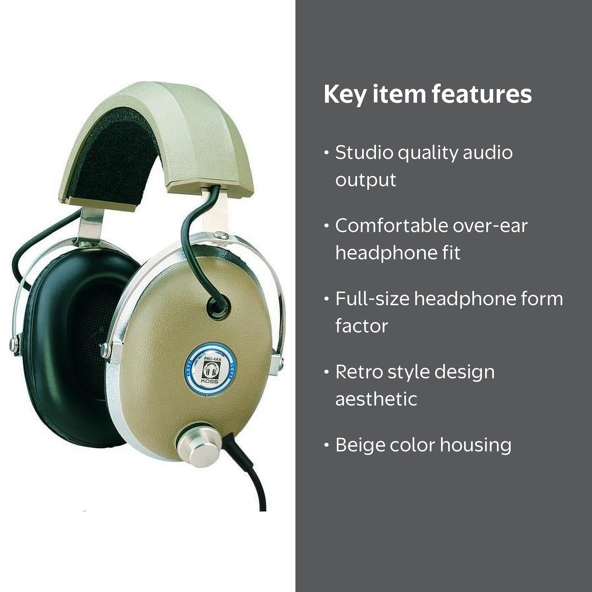 Koss Pro4AA Studio Quality Over-Ear Headphones, Retro Style, Beige