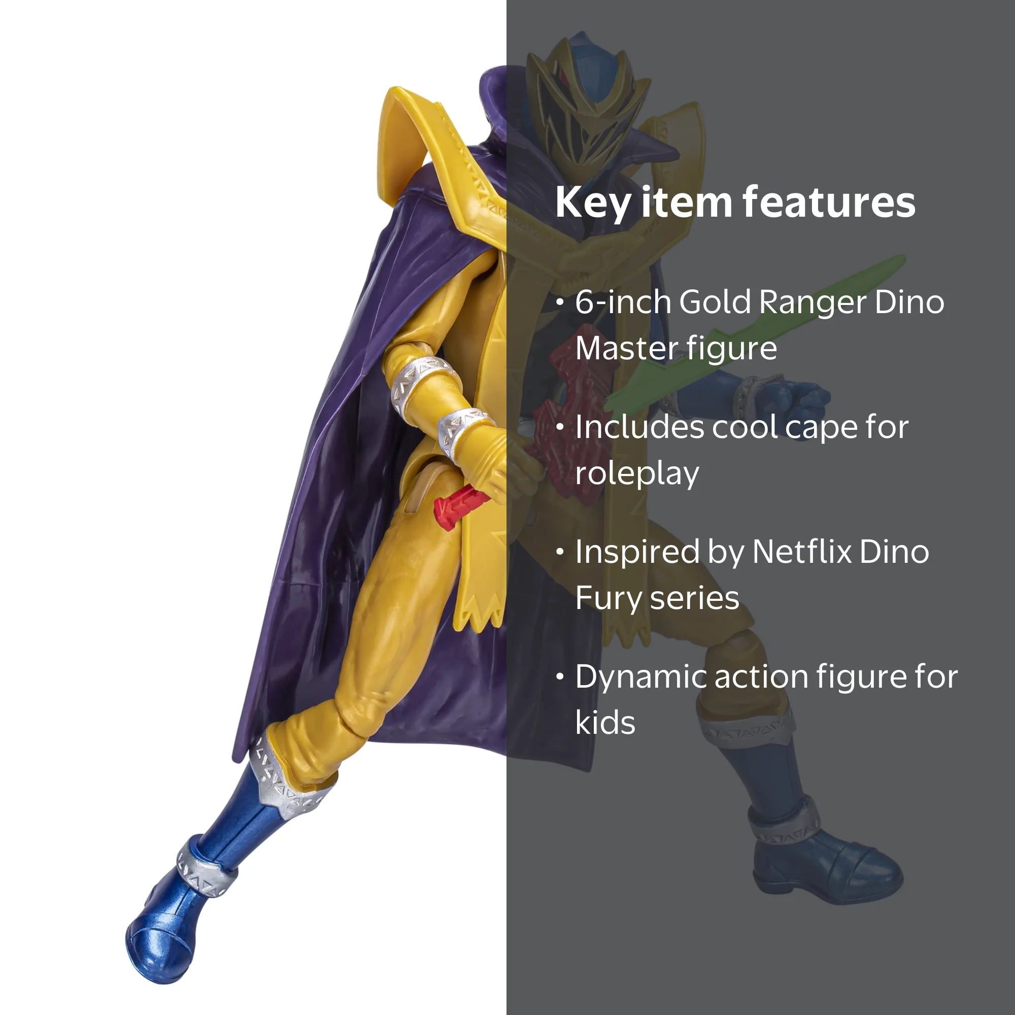Hasbro Power Rangers Dino Fury Gold Ranger Dino Master Mode, 6