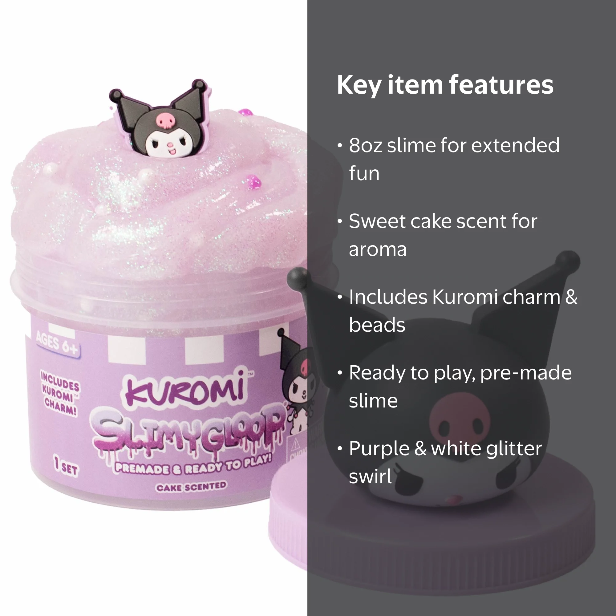 Kuromi SLIMYGLOOP Jar, 8 oz Purple and White Cake-Scented Slime