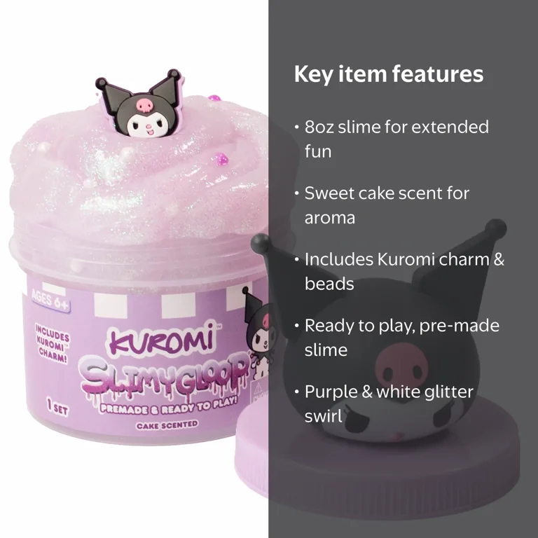 Kuromi SLIMYGLOOP Jar, 8 oz Purple and White Cake-Scented Slime