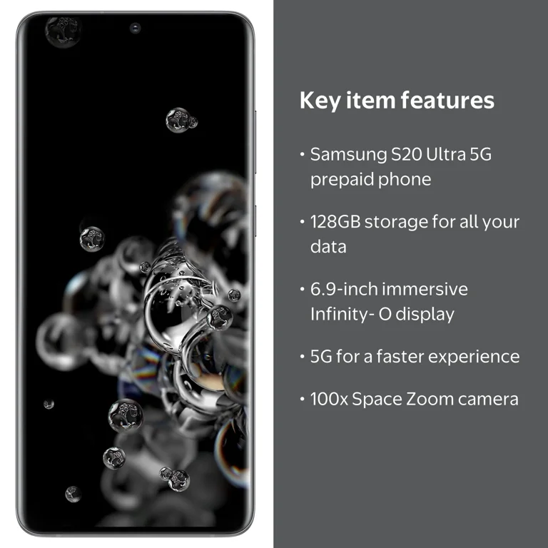 Straight Talk Samsung Galaxy S20 Ultra 5G, 128GB Cosmic Gray