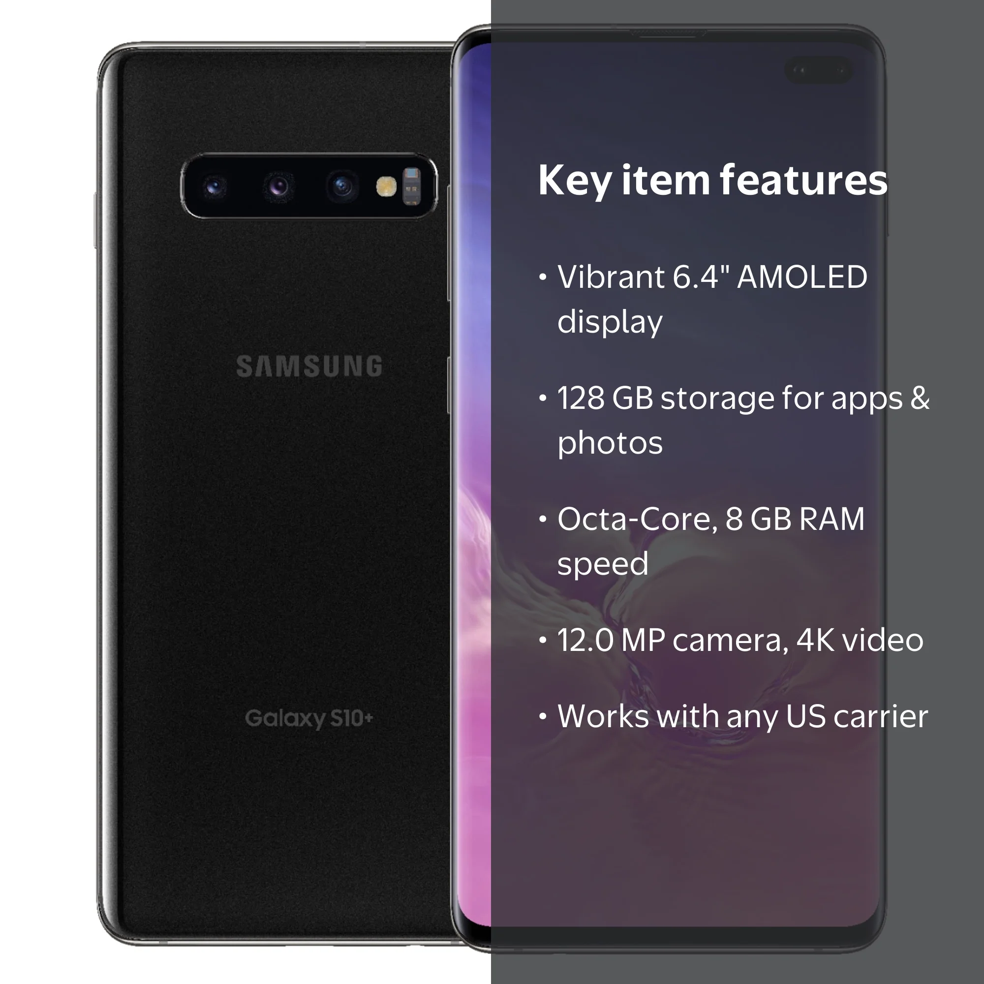 Restored Samsung G975 Galaxy S10 Plus, 128 GB, Prism Black - Fully