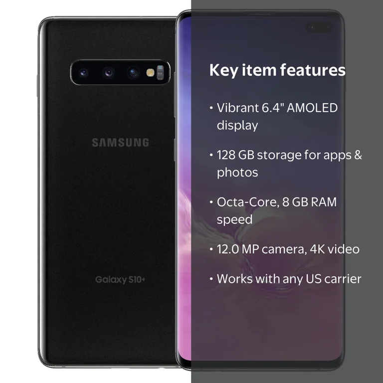 Restored Samsung G975 Galaxy S10 Plus, 128 GB, Prism Black - Fully