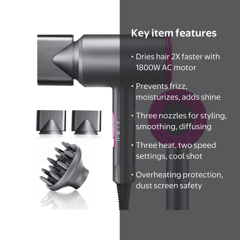 JUNGLE WAVE Ionic Hair Dryer with Diffuser, 1800W Blow Dryer, Fast