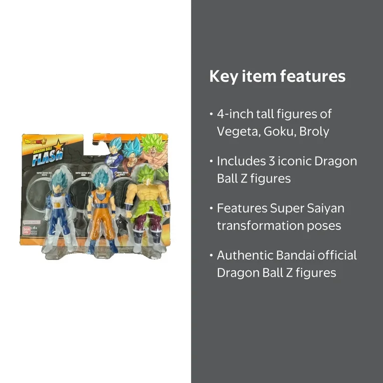 DRAGON BALL Z Flash Super Saiyan Vegeta, Goku & Broly 4” Figure 3
