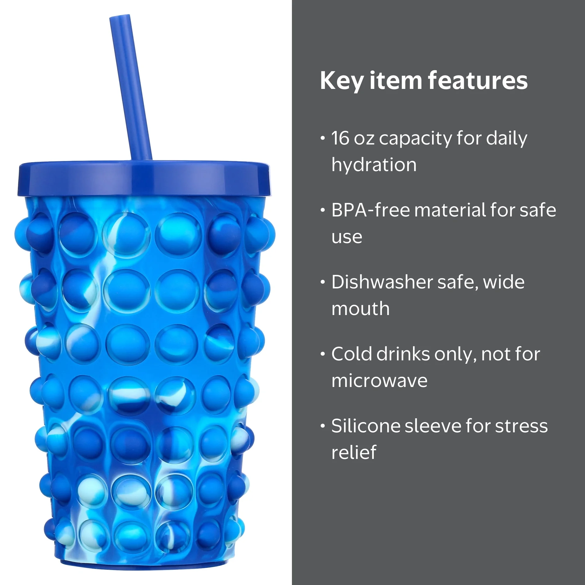 Your Zone 16 oz Pop It Water Tumbler in Blue with Silicone Bubble
