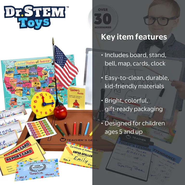 Dr. STEM Play Teacher Set - Classroom Roleplay with 30+ Pieces