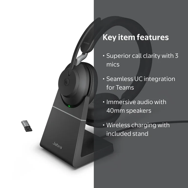 Jabra Evolve2 65 MS Stereo Wireless Headset, Black - Bluetooth Jabra Evolve2 65 MS Stereo Wireless Headset, Black - Bluetooth