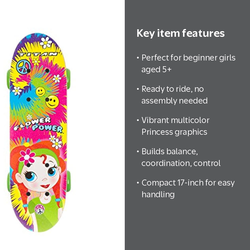 Titan Flower Power Princess Complete Skateboard, 17 Inch, Girls