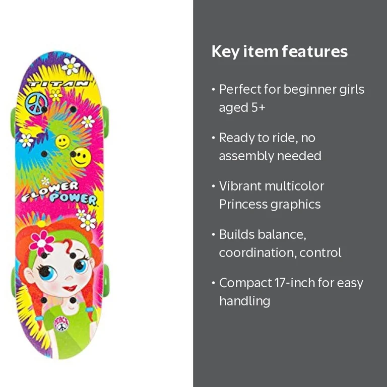 Titan Flower Power Princess Complete Skateboard, 17 Inch, Girls