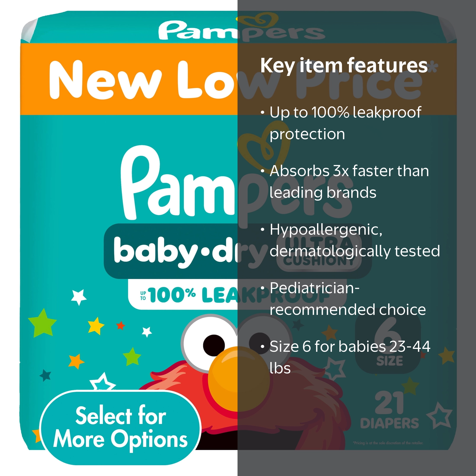 Pampers, Baby Dry Ultra Cushiony Diapers, Size 6 23-44 lbs