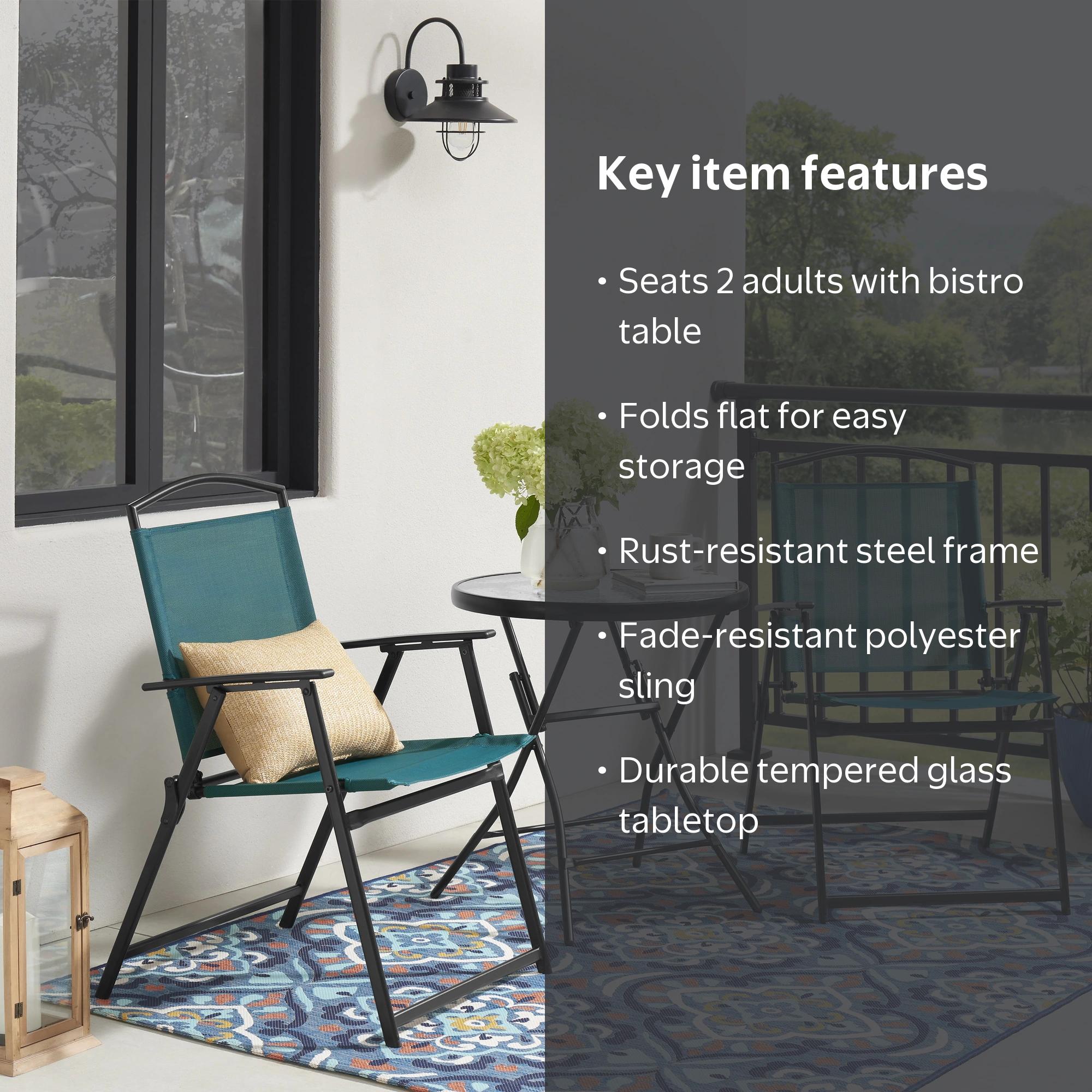 Mainstays Albany Lane 3-Piece Outdoor Bistro Set, Teal - Walmart.com