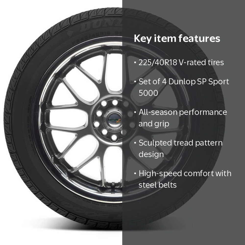 Set of 4 Dunlop SP Sport 5000 225/40R18 88V Tires 2254018 225 40