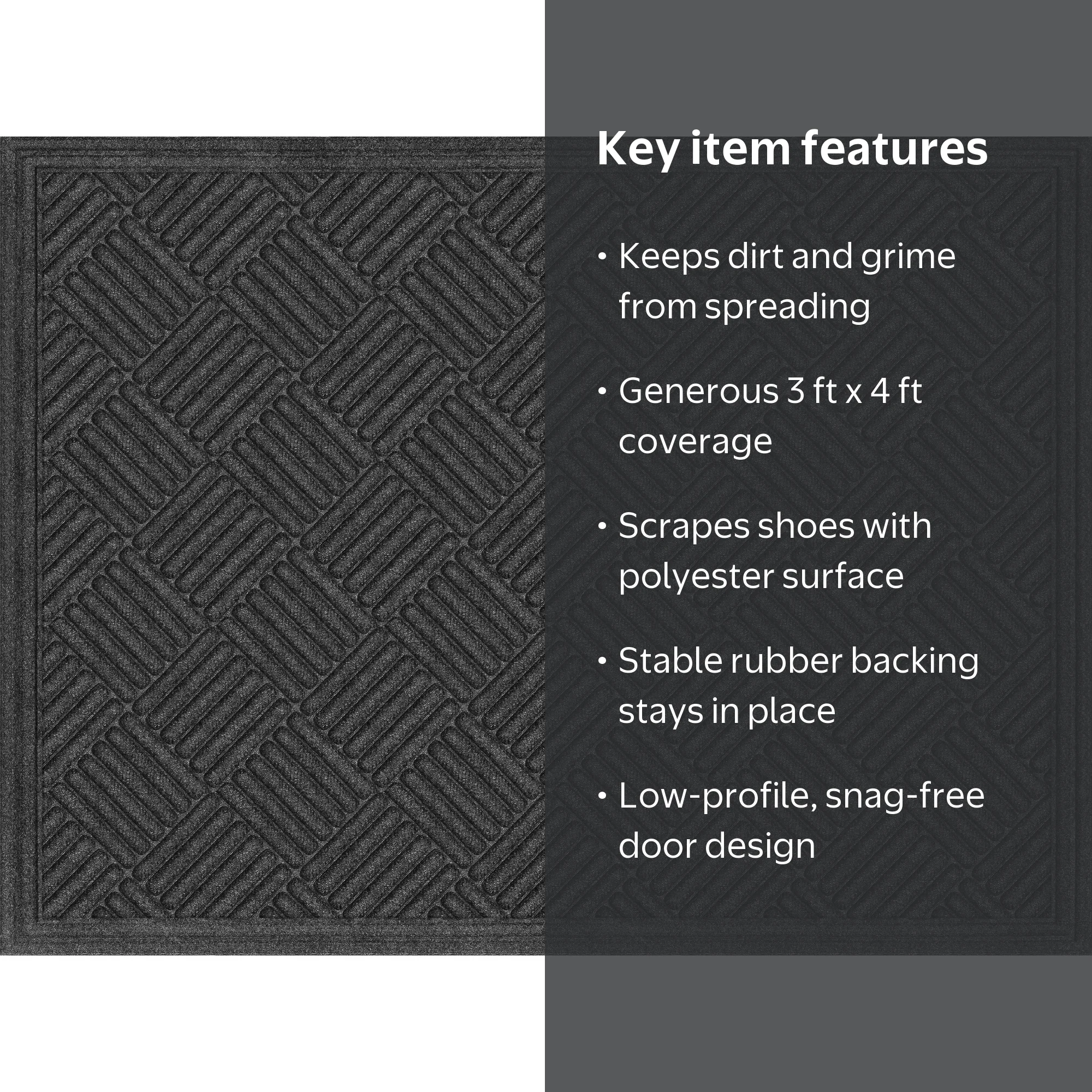 Mainstays Crosshatch Polyester and Rubber-Backed Doormat, 3 ft x 4