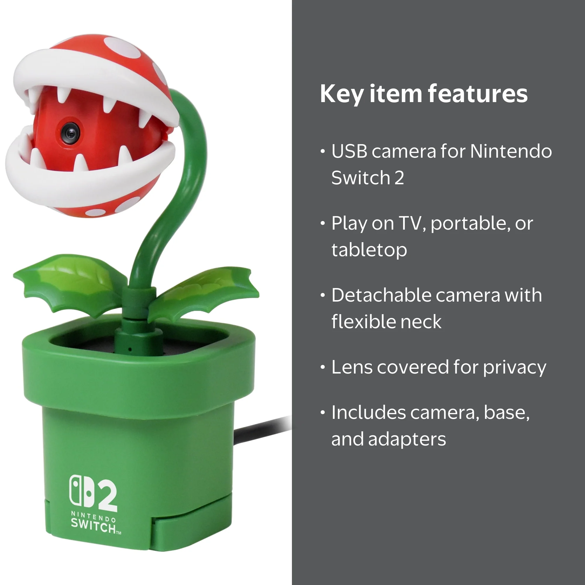 Free Shipping! HORI Piranha Plant Camera for Nintendo Switch 2, Video Chat  Camera with Flexible Neck and Mounting Options - Walmart.com