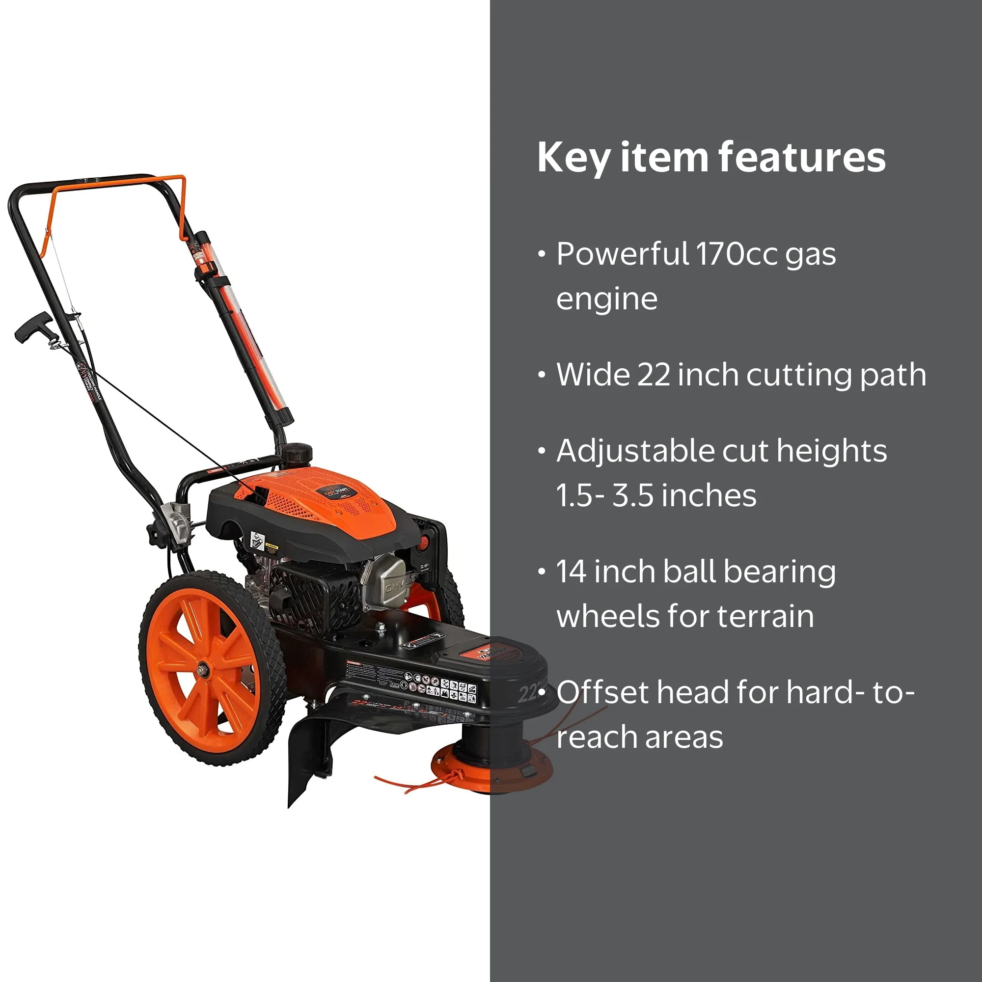 YARDMAX, Gas Walk Behind String Trimmer Mower, 22 in., 170cc