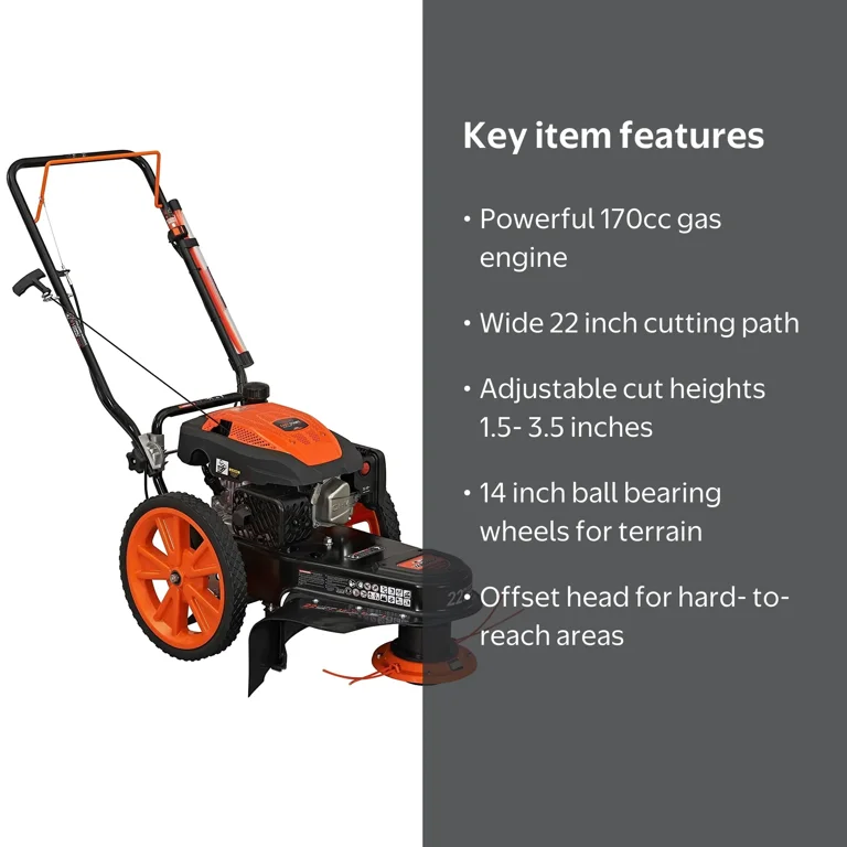 YARDMAX, Gas Walk Behind String Trimmer Mower, 22 in., 170cc
