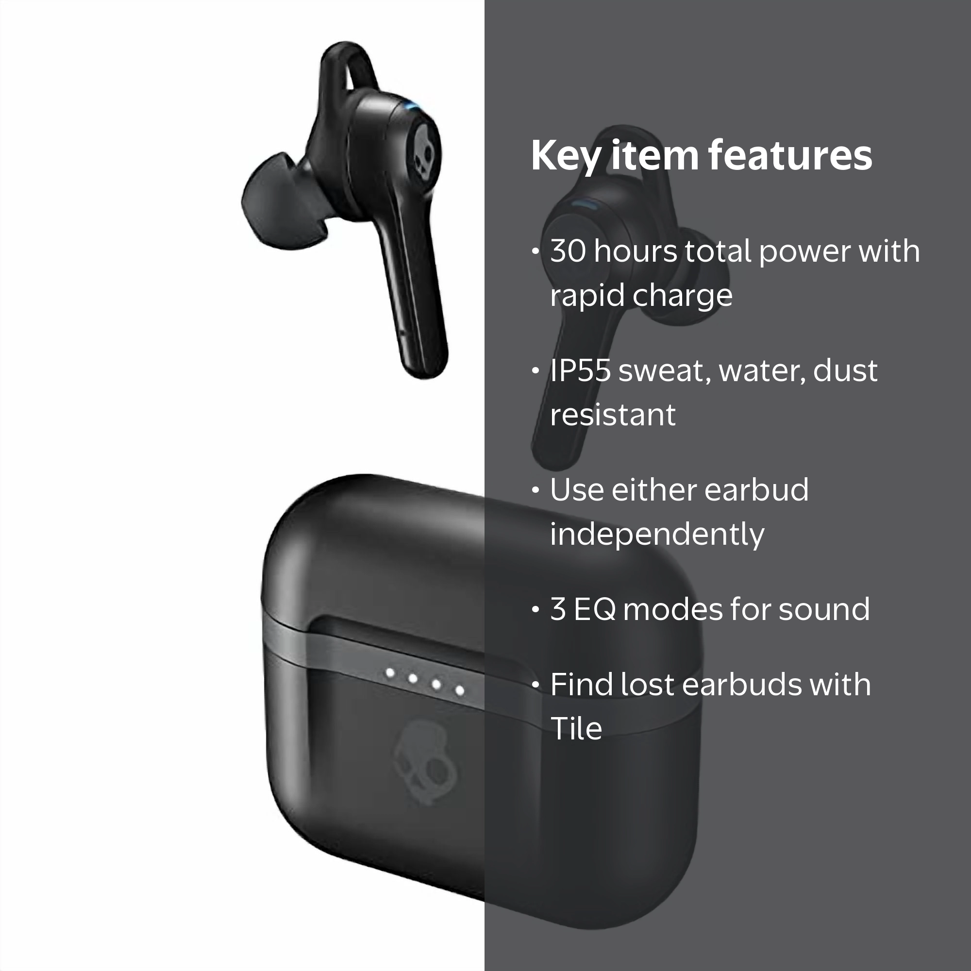 Skullcandy, Indy Evo True Wireless In-Ear Headphones, Black, 30