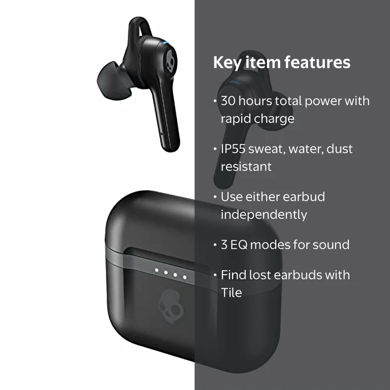 Skullcandy, Indy Evo True Wireless In-Ear Headphones, Black, 30