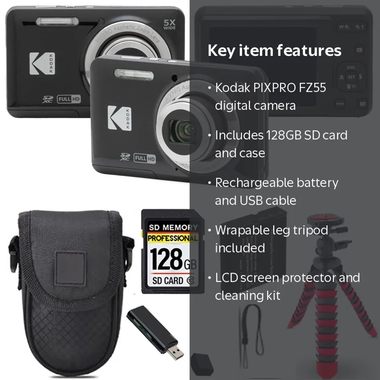 Kodak PIXPRO FZ55 Point Shoot Digital Camera Photography Bundle