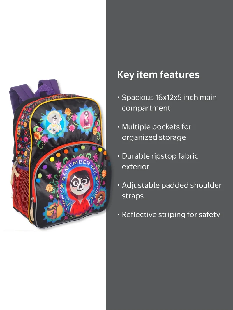 COCO　ハンドメイドリュックセット Disney Coco Kids Backpack with Pom Pom Trim and Reflective Strips