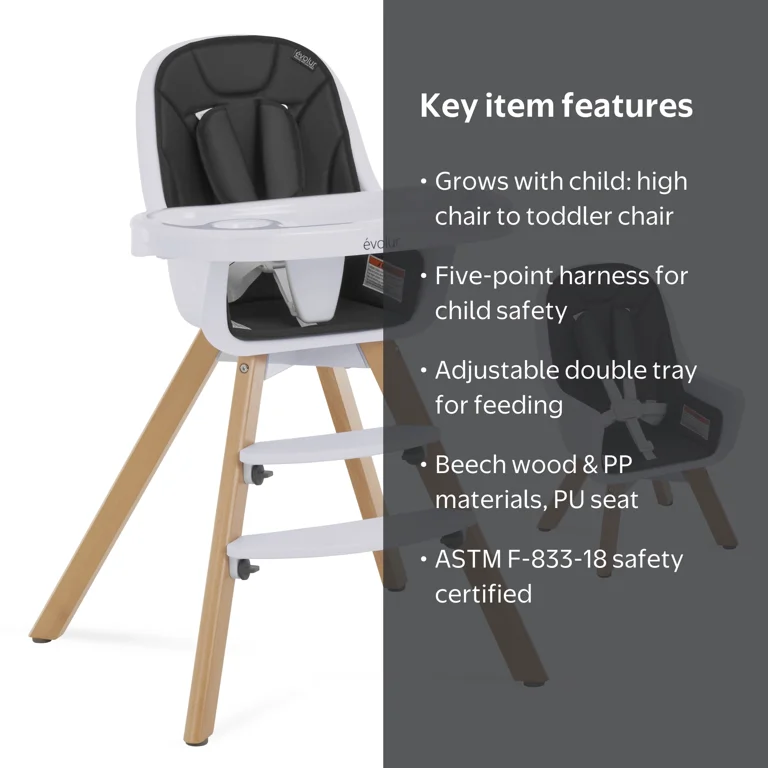evolur, High Chair Booster, Zoodle 2-in-1, Black, 6 Months+