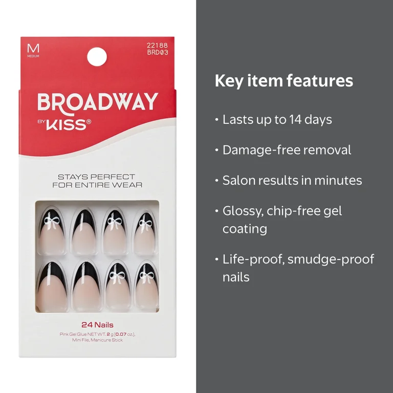 Broadway by Kiss Press On Nails Almond, 'Me Shine', White, Medium