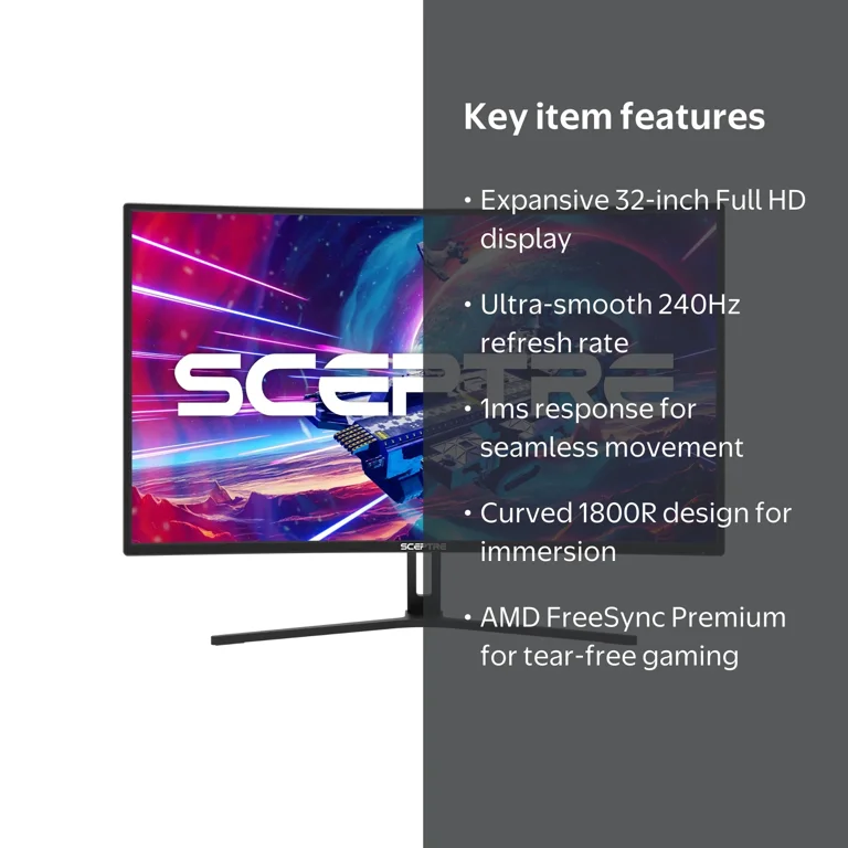 Sceptre 32-inch 240Hz Curved Gaming Monitor, AMD FreeSync, HDMI