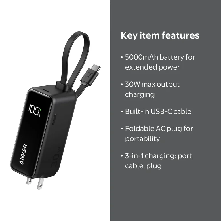 Anker Power Bank USB C Charger Block, 3-in-1 5,000mAh Portable