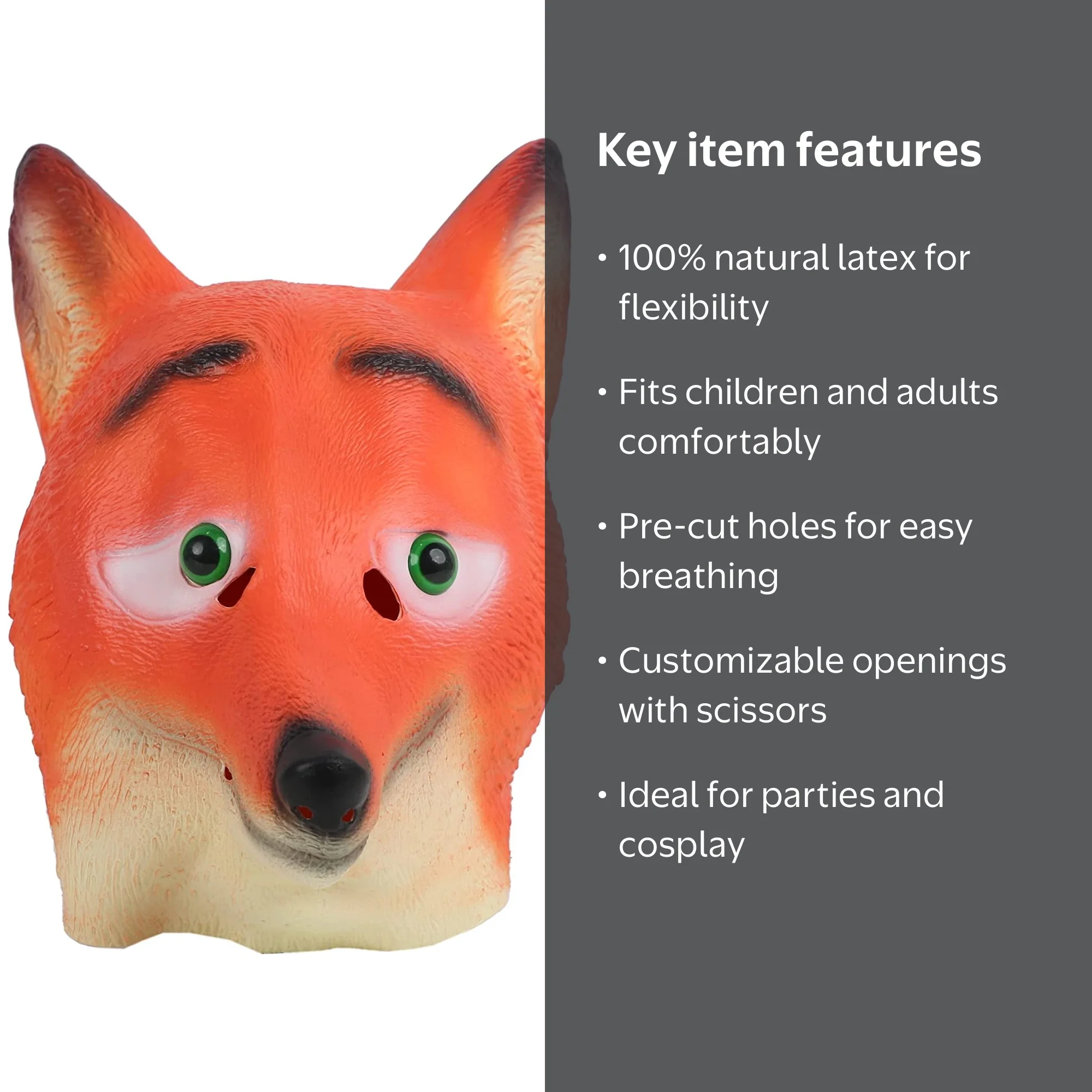 SandT Collection Red Fox Animal Head Latex Mask Dress up Halloween