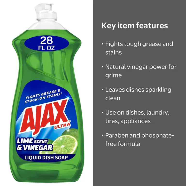 Ajax Ultra Great Dishwashing Wash, Liquid Dish Soap Lime Scent