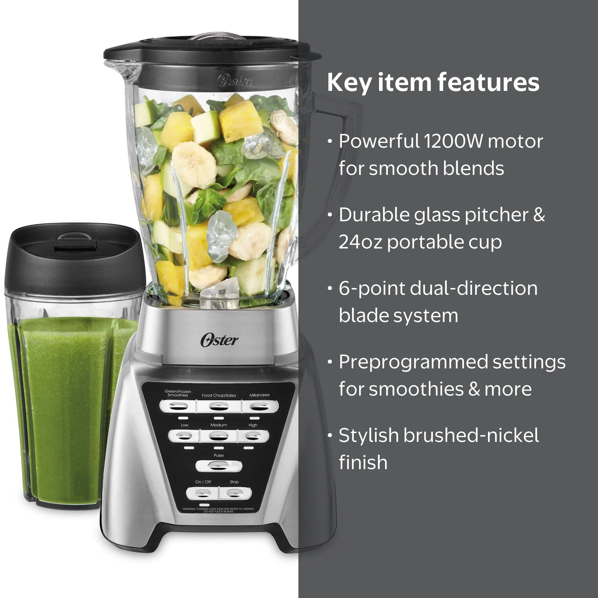 Oster Pro 1200 Watt Blender with 24 oz Glass Smoothie Cup for