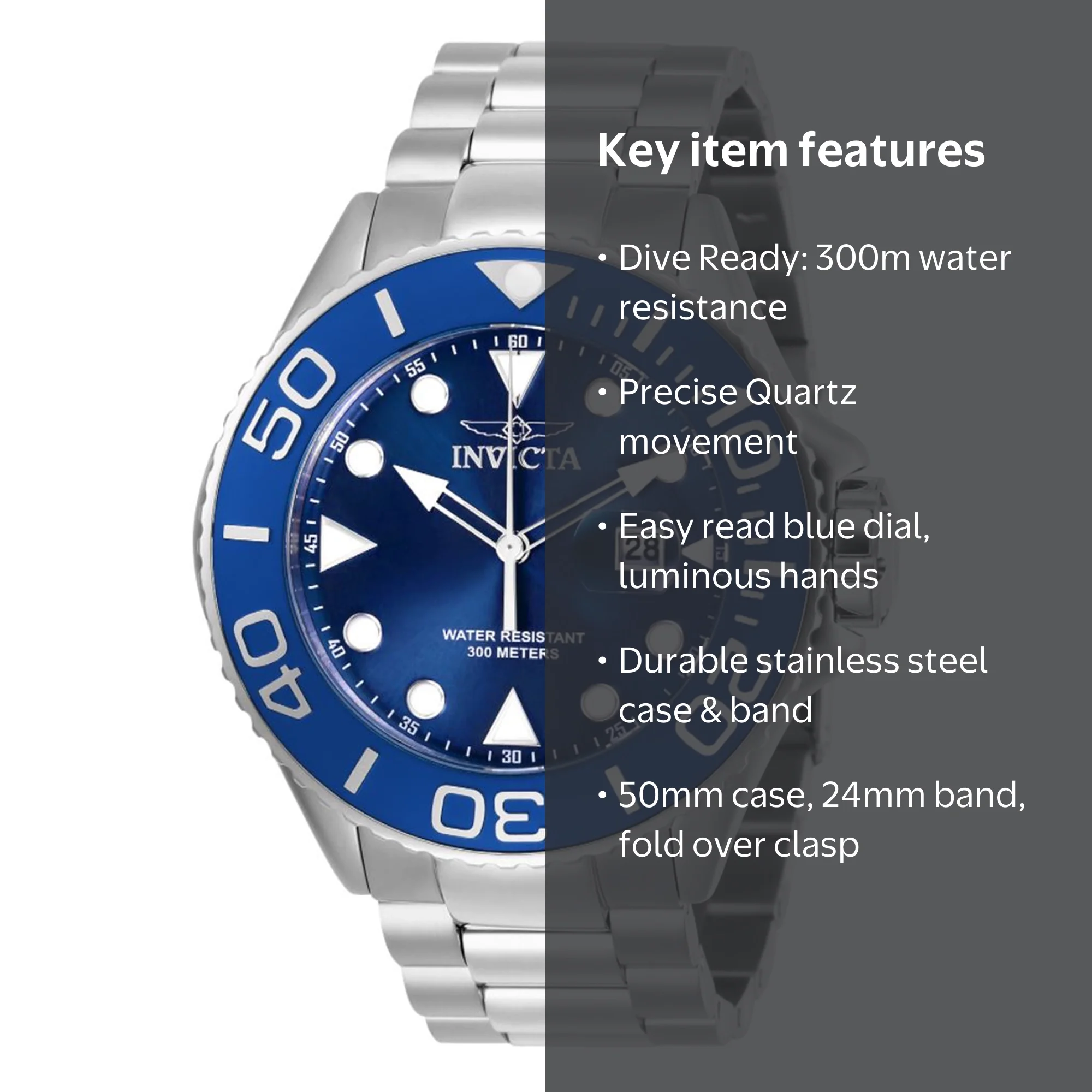 その他 Still / Round - Deep Blue Invicta Grand Diver Quartz Blue Dial Stainless Steel Men's Watch