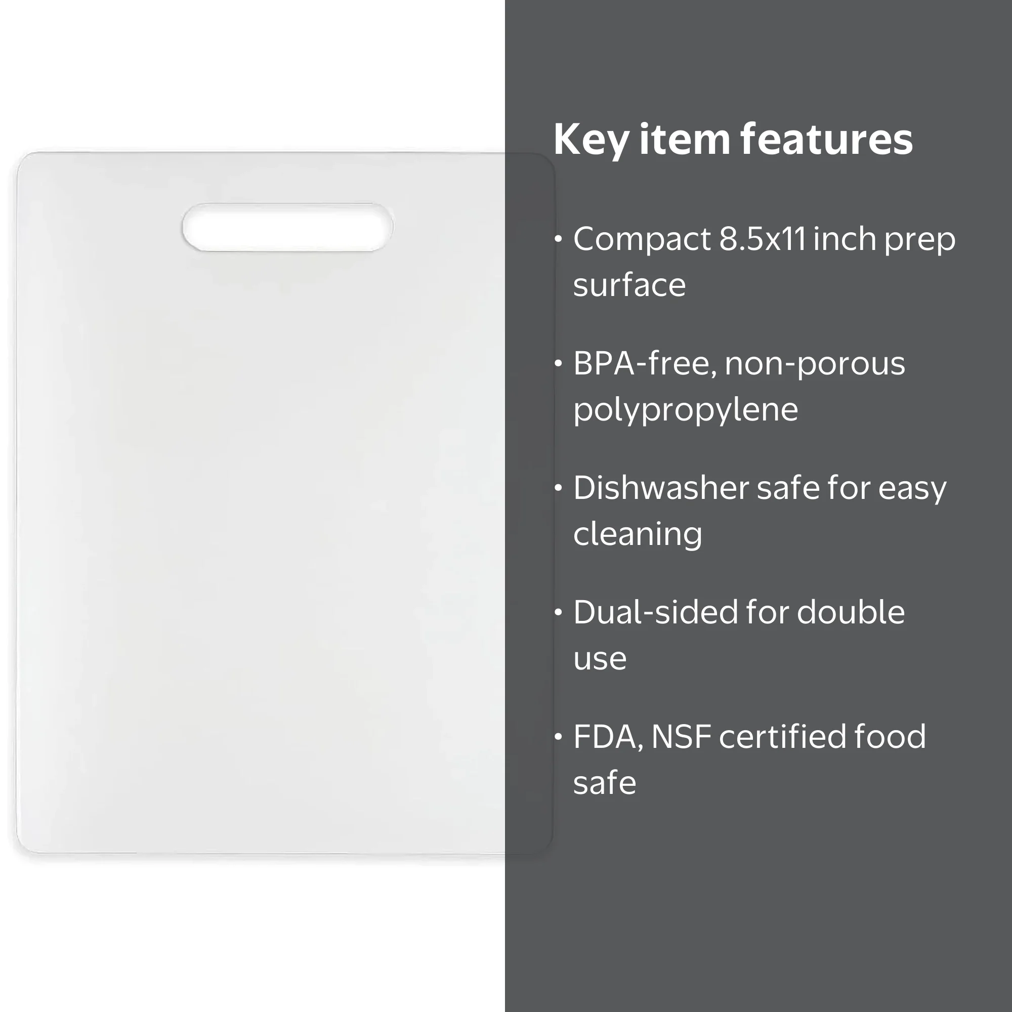 Dexas NSF Polysafe Cutting Board, 8.5x11 inches, White with Handle