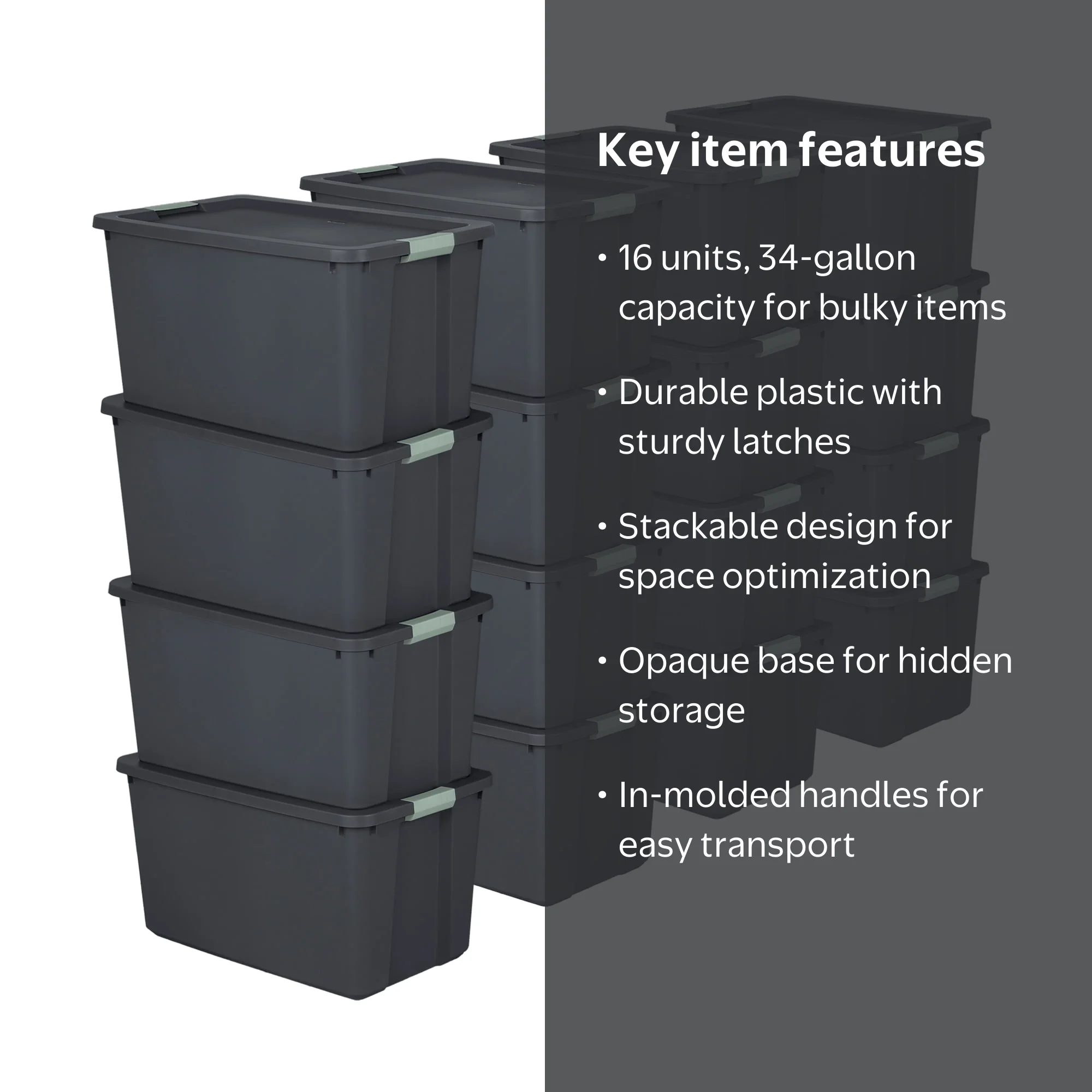 Sterilite 16 Pack 34 Gallon Latch Tote, Stackable Plastic Storage