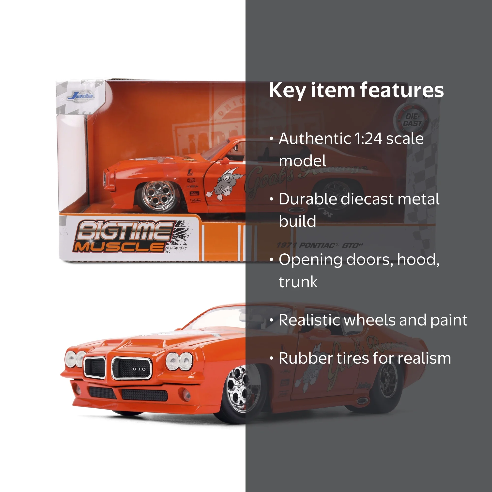 Jada Toys, Die-cast Car, 1:24 1971 Pontiac GTO, Orange - Walmart.com