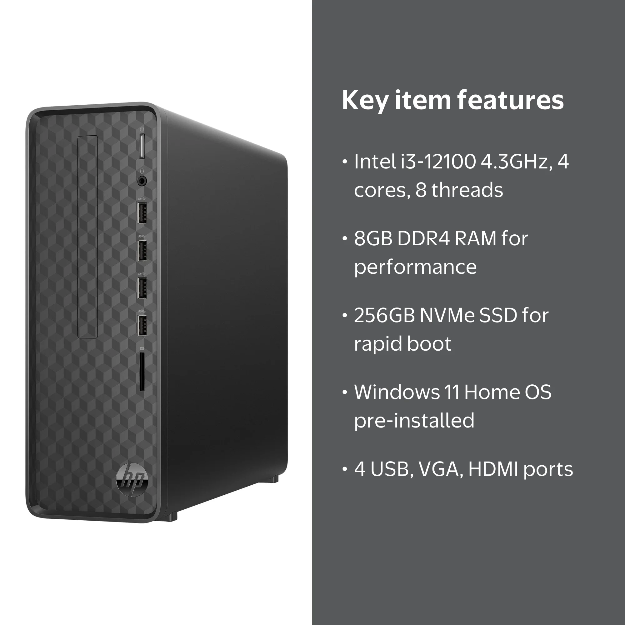 HP Slim Windows Desktop Computer Intel Core i3-1210 8GB Memory