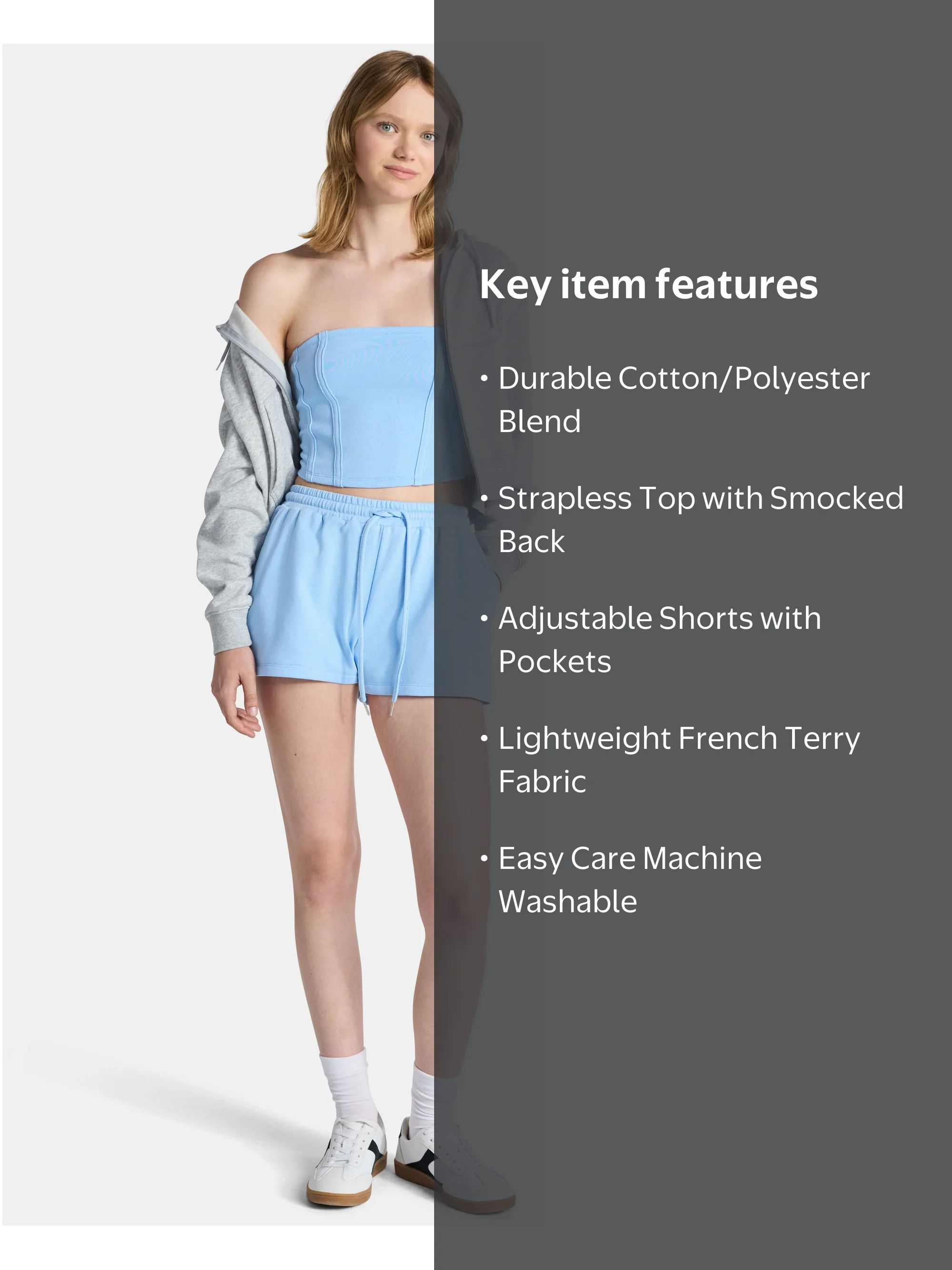 No Boundaries French Terry Tube Top and Shorts Set, 2-Piece