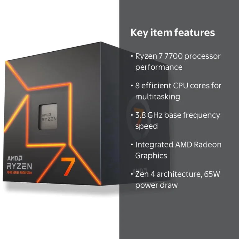 AMD Ryzen 7 7700, 8 Core Socket AM5 65W Processor with Radeon