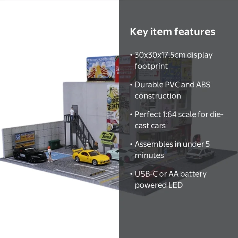 Diorama 1:64 Scale Car Garage Model, LED Lighting City Street