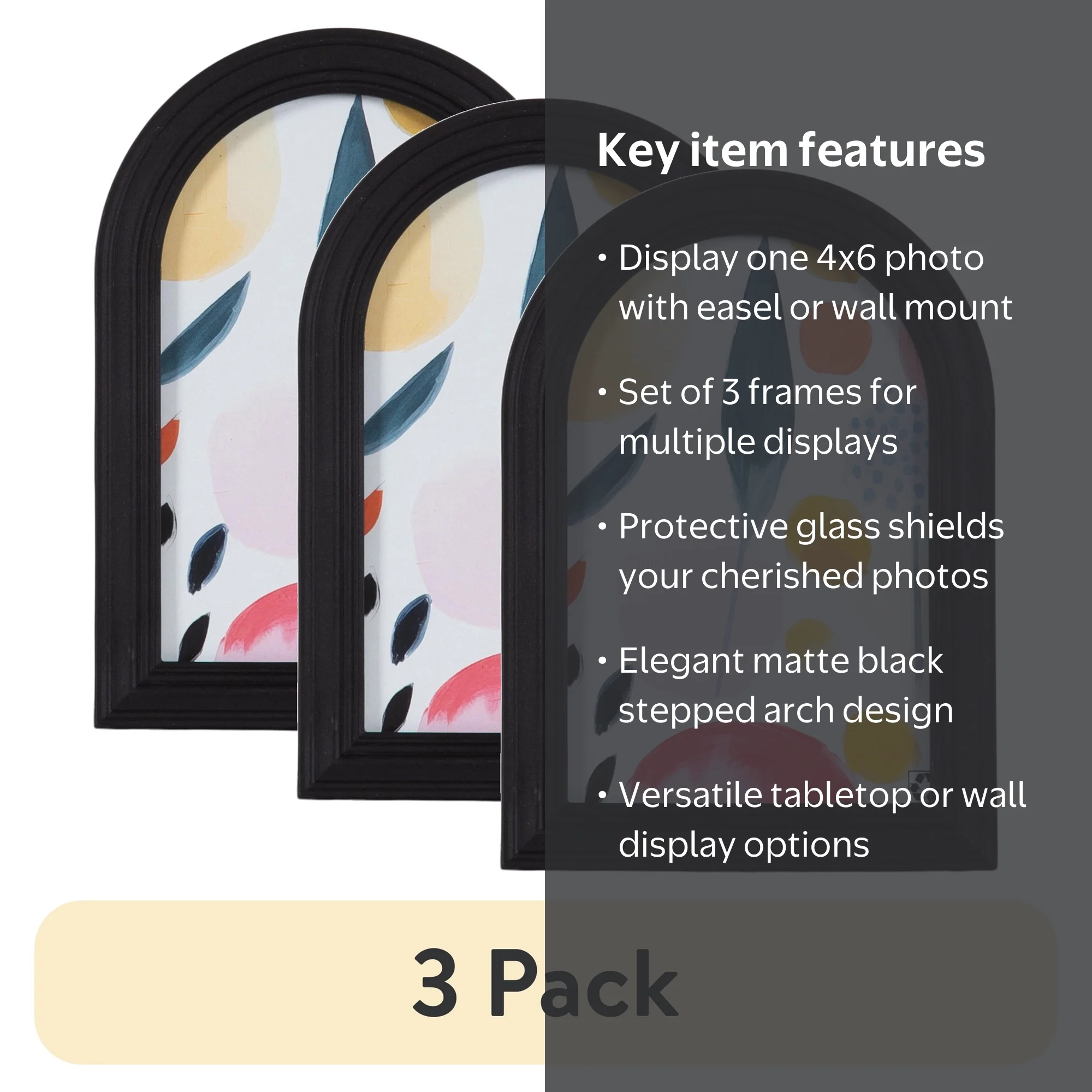 3 pack) DesignOvation 4x6 Arch Black Decorative Tabletop Picture