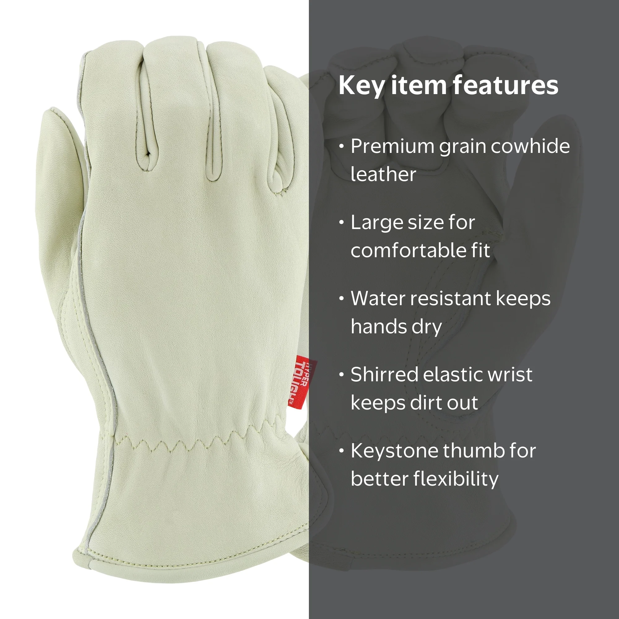 Hyper Tough Premium Cowhide Leather Gloves; Water Resistant Safety