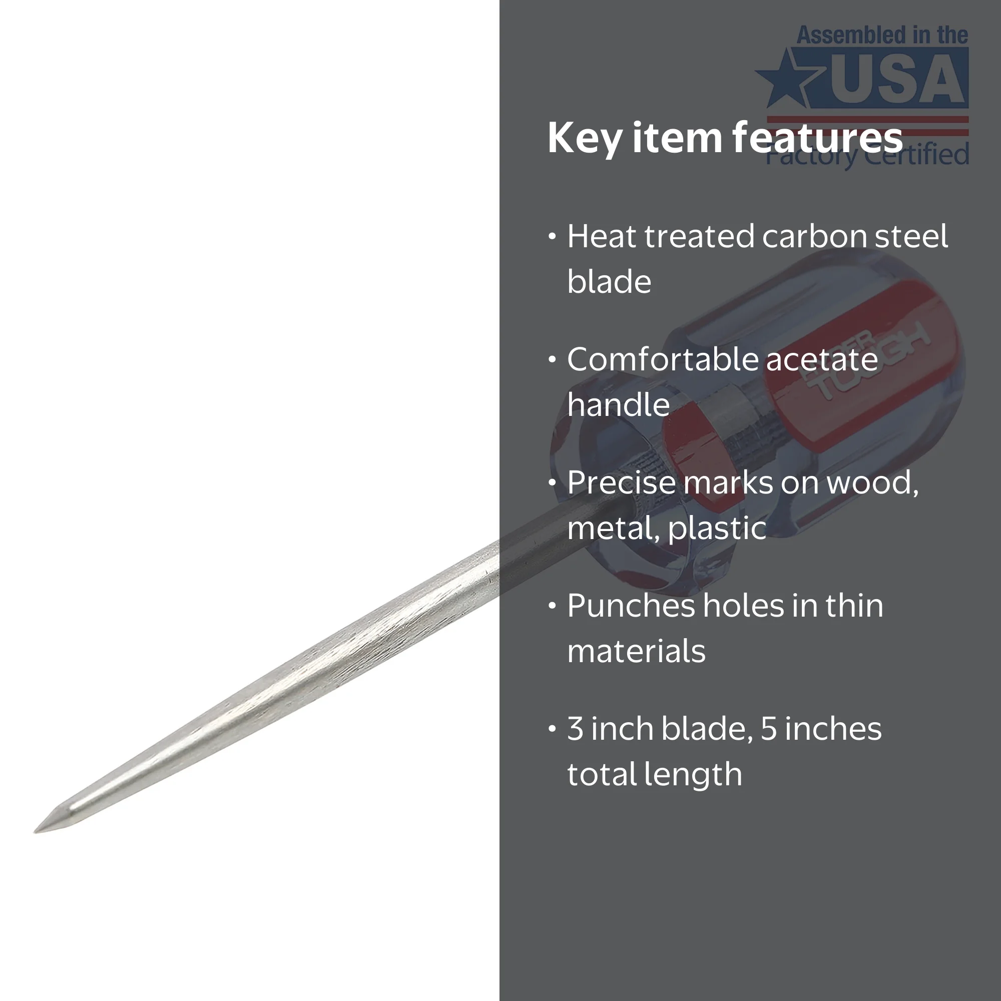 Hyper Tough 3-Inch Acetate Handle Scratch Awl for Precision