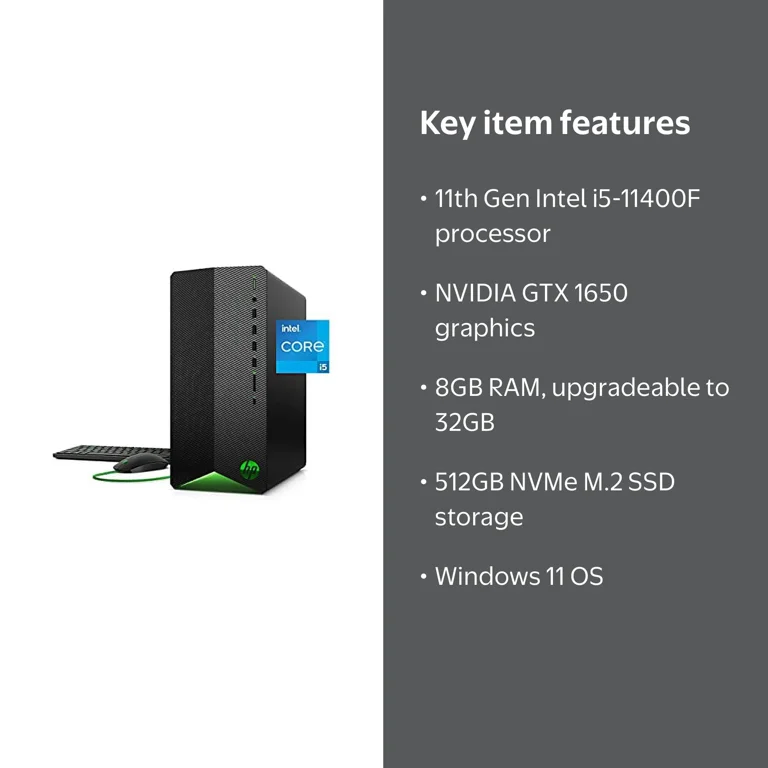 HP Pavilion Gaming PC, 11th Gen i5, GTX 1650, 8GB RAM, 512GB SSD