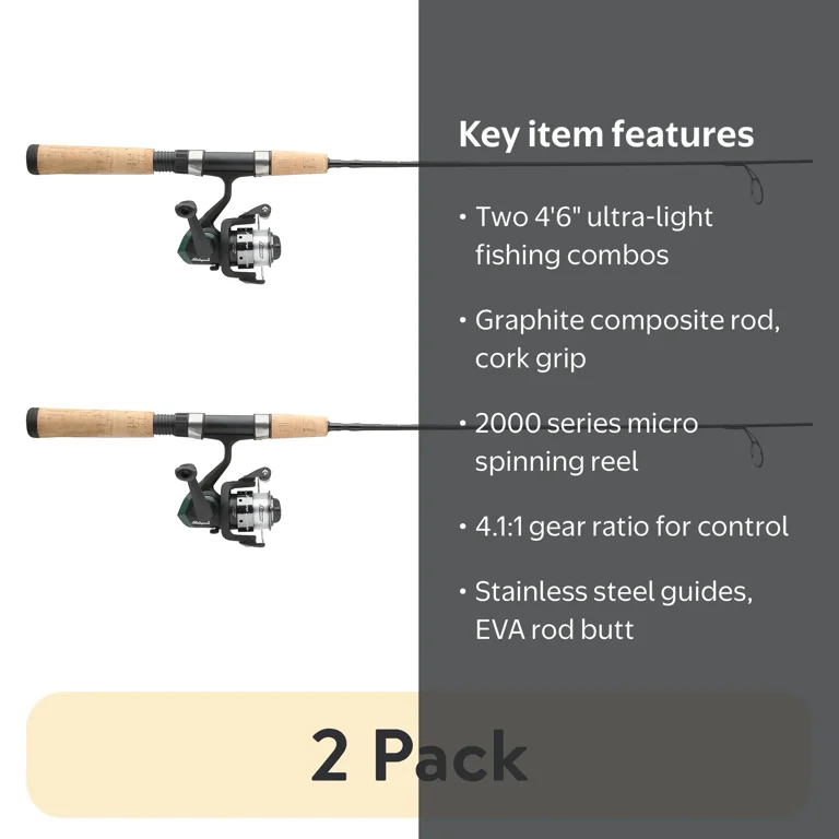 2 pack) Shakespeare Micro Spinning Fishing Combo, 4'6