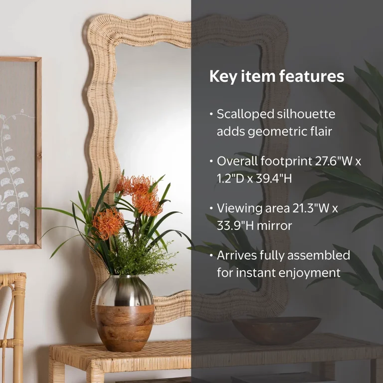 bali & pari Hasana Boho Wall Mirror, Handwoven Scallop Natural