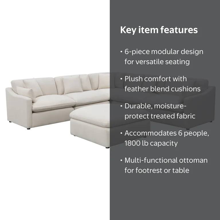 Coaster Hobson Beautiful Modern 6-Piece Fabric Upholstered Modular