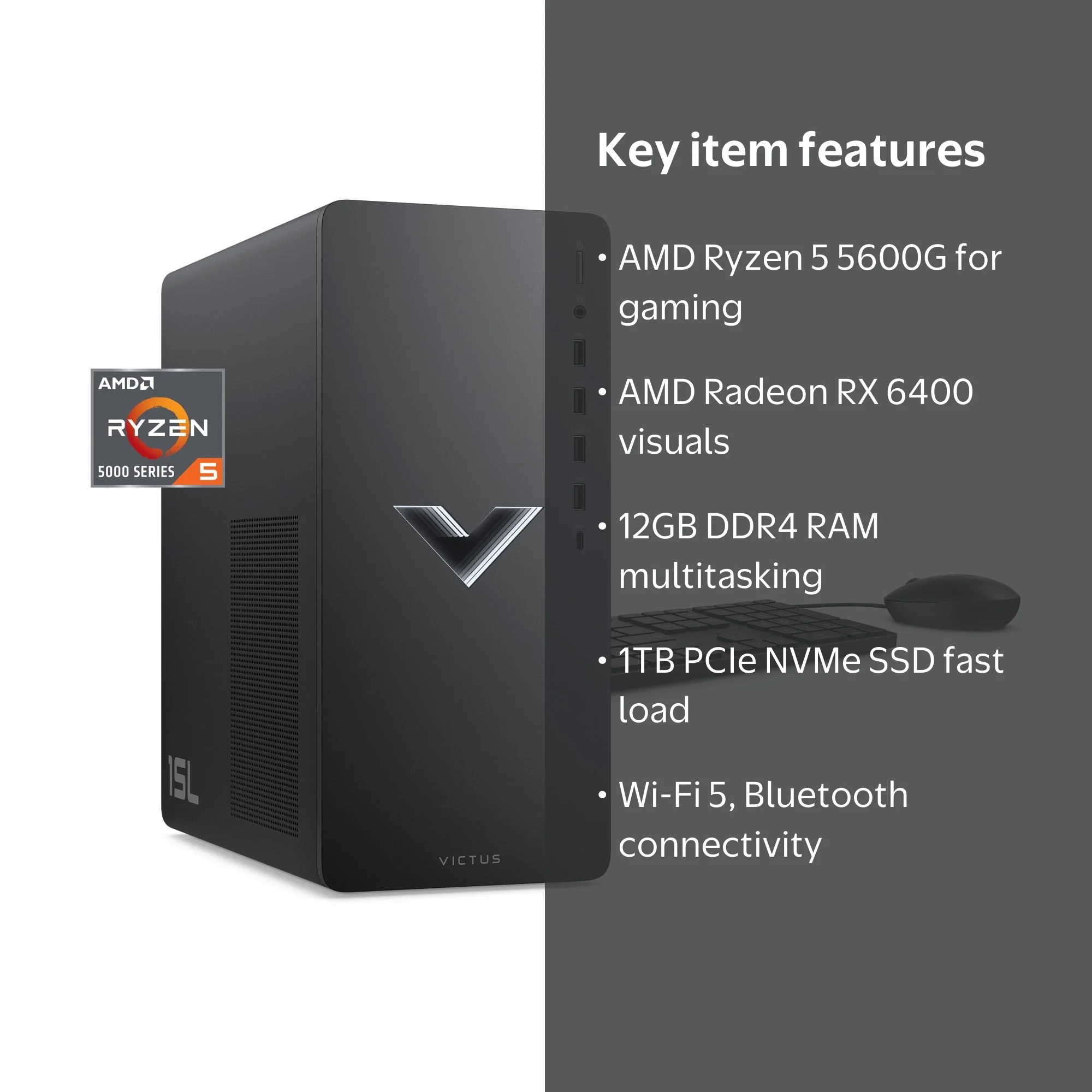 HP OMEN Victus 15L Prebuilt Gaming Tower PC, AMD Ryzen 5 5600G