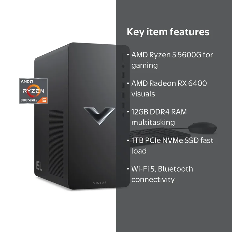 HP OMEN Victus 15L Prebuilt Gaming Tower PC, AMD Ryzen 5 5600G