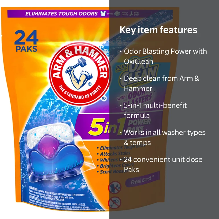 ARM and HAMMER, Laundry Detergent, 5-in-1 Power Paks, 24 CT